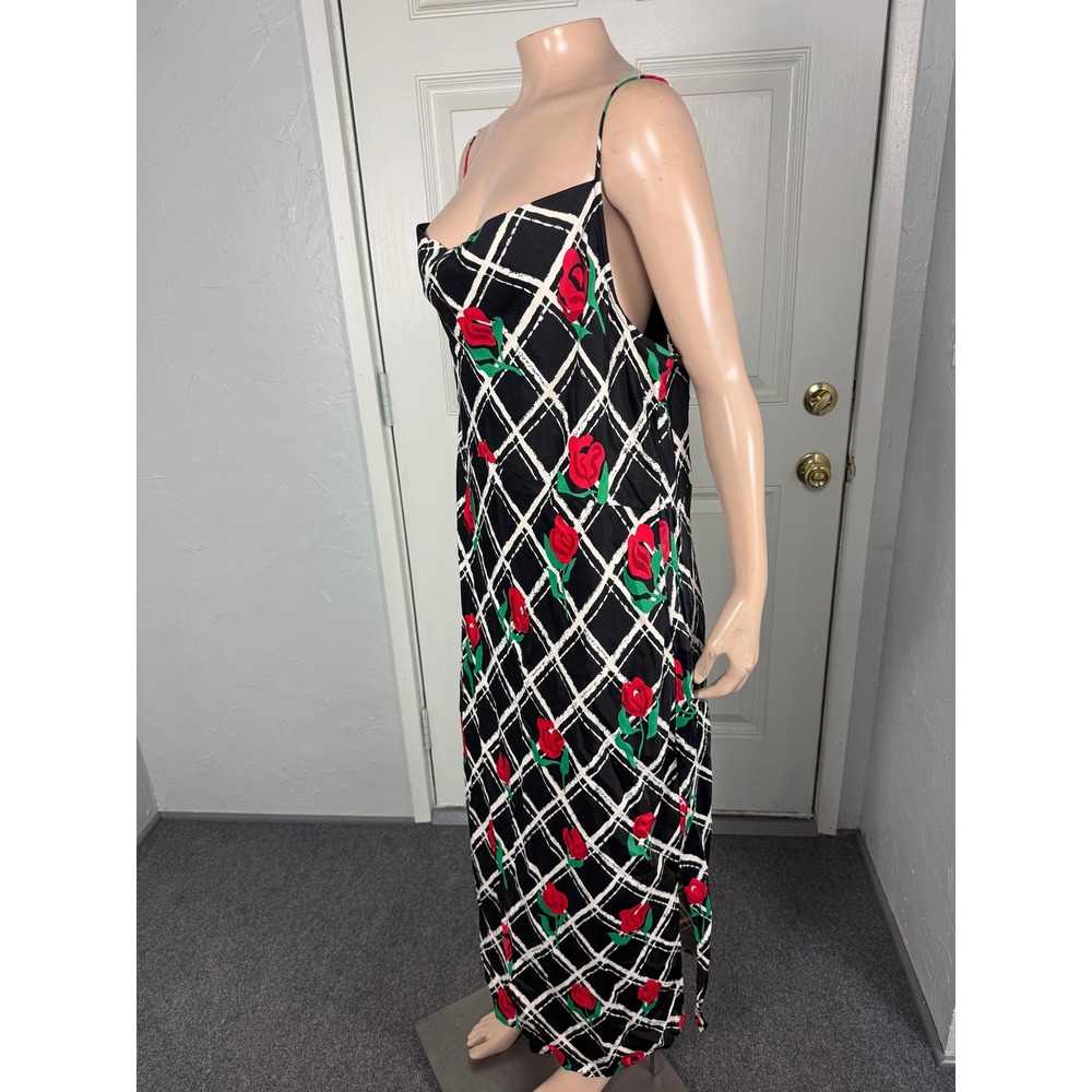 Anthropologie Elyse Slip Dress 1X Viscose Floral Rose Plaid Midi Plus Size U3-10 - Picture 3 of 8